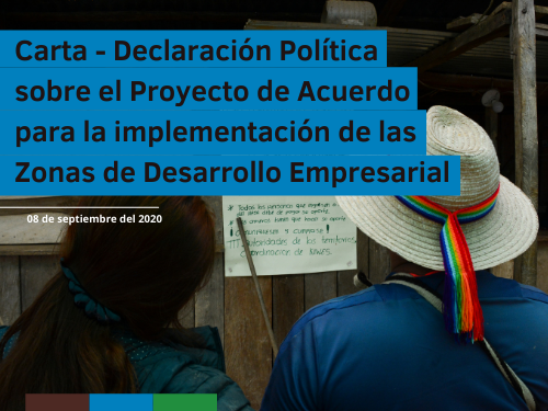 Carta-Declaración Política sobre el Proyecto de Acuerdo para la implementación de las Zonas de Desarrollo Empresarial
