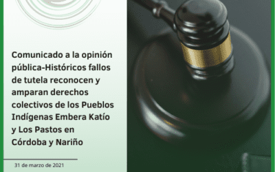 Comunicado a la opinión pública-Históricos fallos de tutela reconocen y amparan derechos colectivos de los Pueblos Indígenas Embera Katío y Los Pastos en Córdoba y Nariño