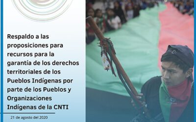 Respaldo a las proposiciones para recursos para la garantía de los derechos territoriales de los Pueblos Indígenas por parte de los Pueblos y Organizaciones Indígenas de la CNTI