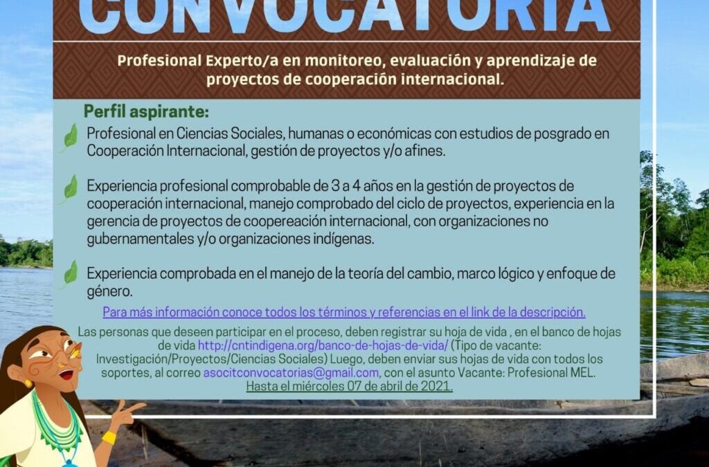 CONVOCATORIA Profesional Experto/a en monitoreo evaluación y aprendizaje de proyectos de cooperación internacional